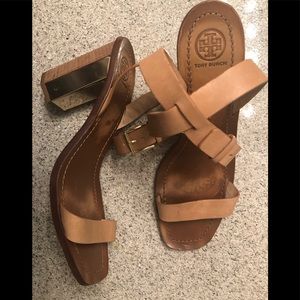 Tory Burch Tan Block heel sandals Gold accent S 10